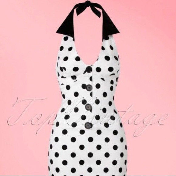 B/W Rock Steady Polka Dot Cherry Dollface Dress 4x - Picture 2 of 9
